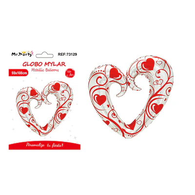Globo metálico corazón estampado plateado y rojo 98*108cm
