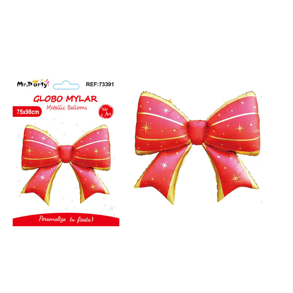 Globo metálico lazo estrellas rojo y dorado 75*98cm