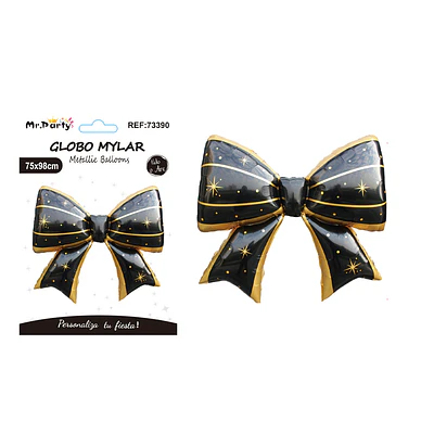 Globo metálico lazo estrellas negro y dorado 75*98cm