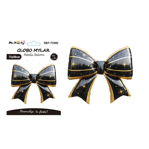Globo metálico lazo estrellas negro y dorado 75*98cm