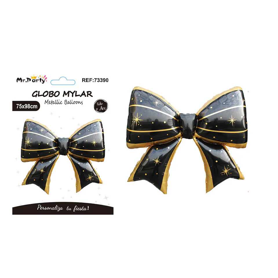 Globo metálico lazo estrellas negro y dorado 75*98cm 1