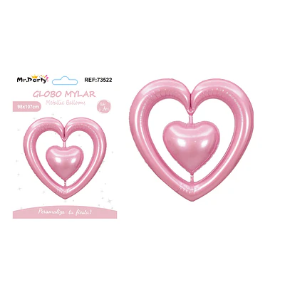 Globo metálico corazón conectado rosa 98*107cm
