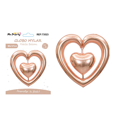 Globo metálico corazón conectado champán 98*107cm