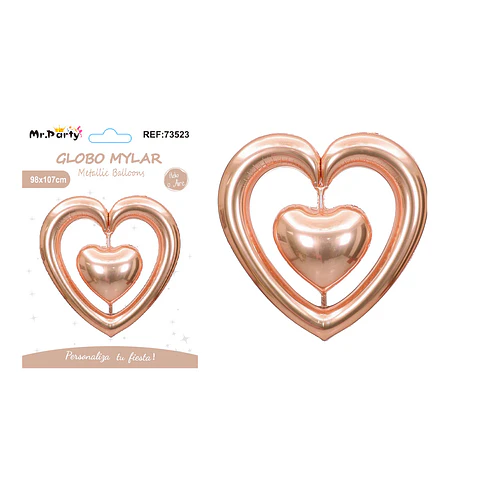Globo metálico corazón conectado champán 98*107cm
