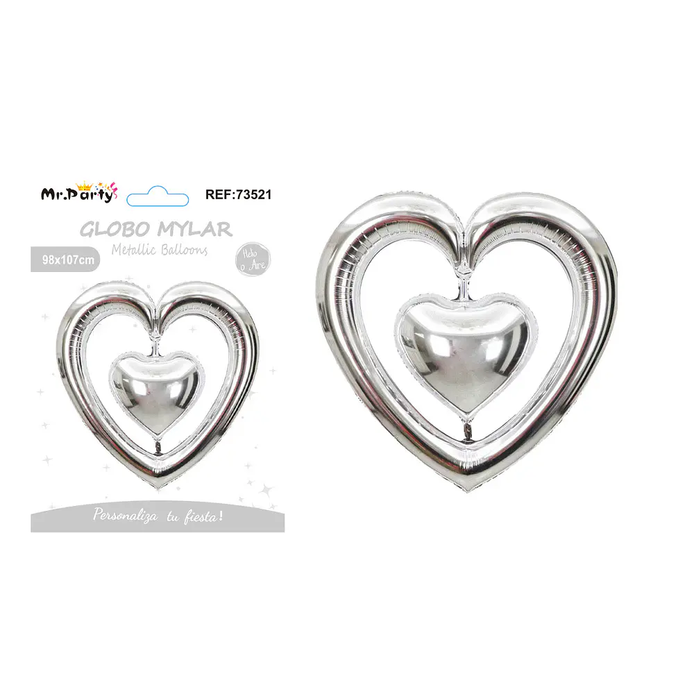 Globo metálico corazón conectado plateado 98*107cm