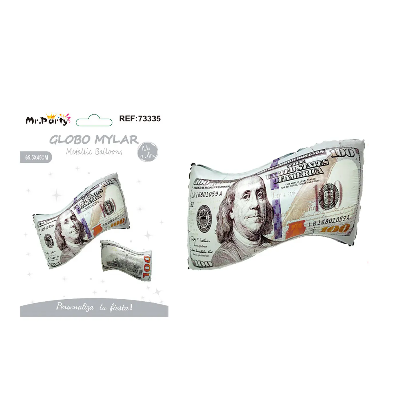 Globo metálico billete 100 dólares 45*65cm 1