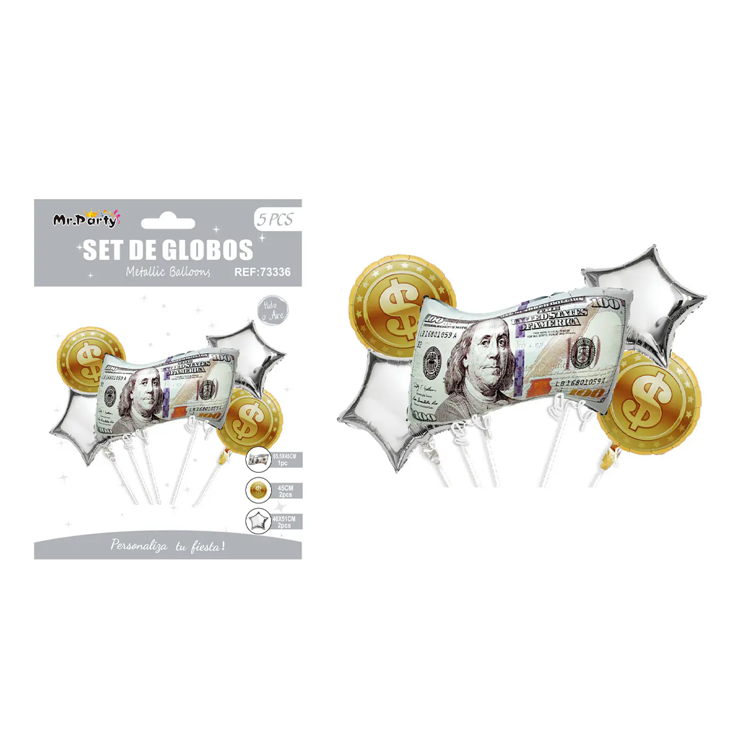 Globo metálico billetes conjunto 1
