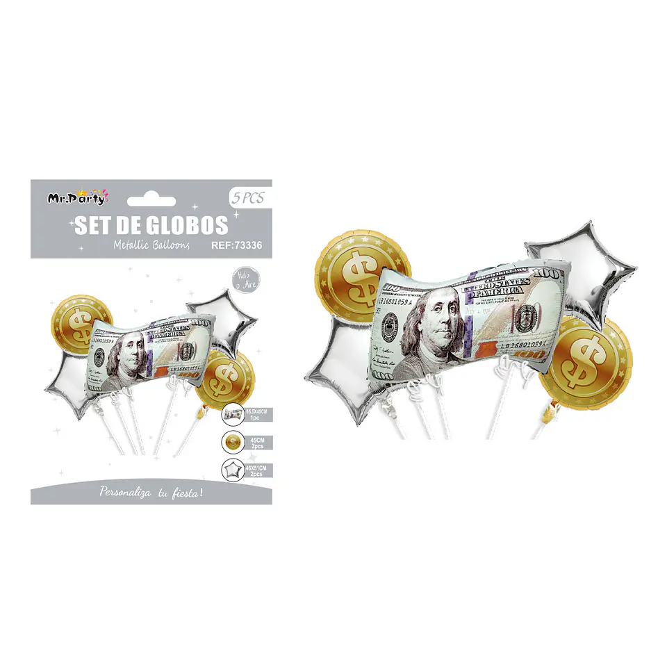 Globo metálico billetes conjunto 1