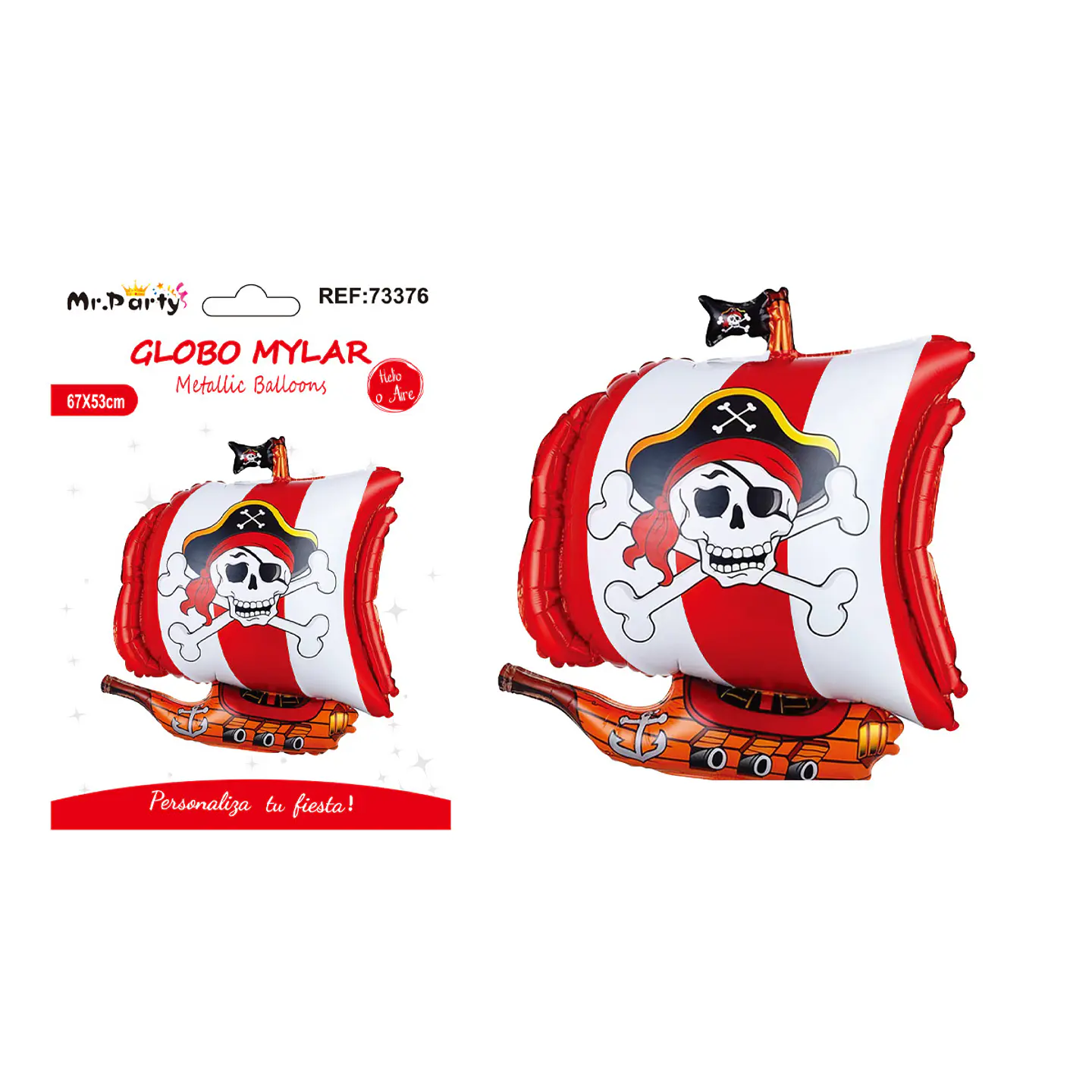 Globo metálico barco pirata rojo 67*53cm 1