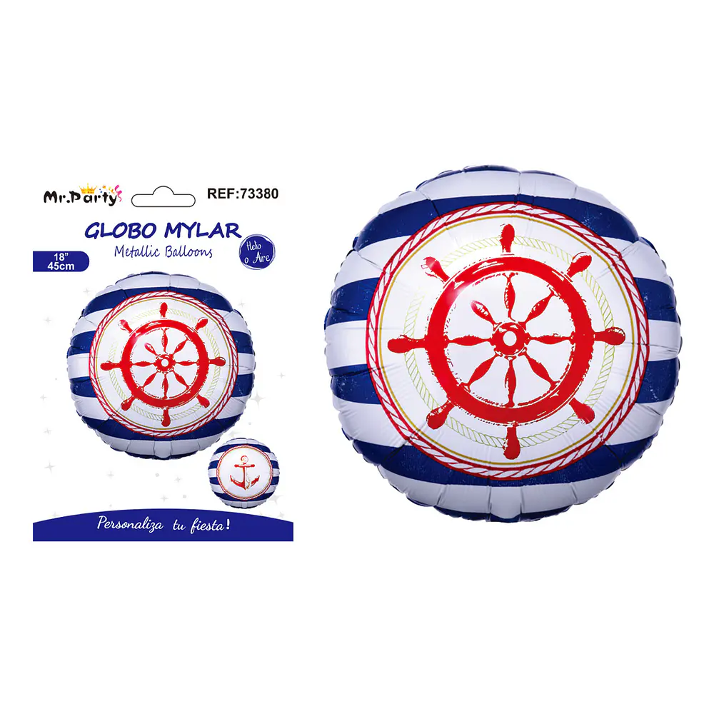 Globo metálico rayas azul y blanco redondo 45cm