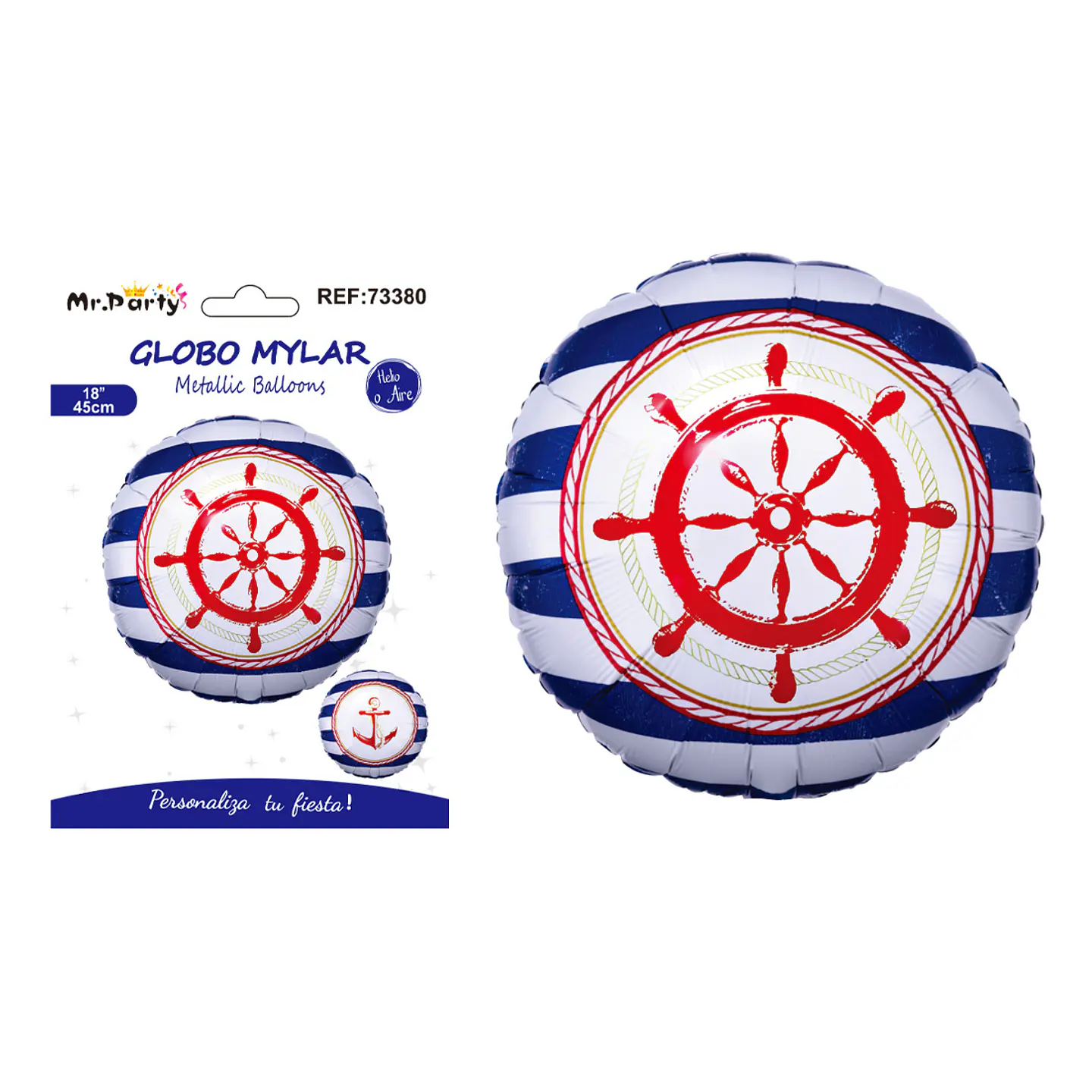 Globo metálico rayas azul y blanco redondo 45cm 1