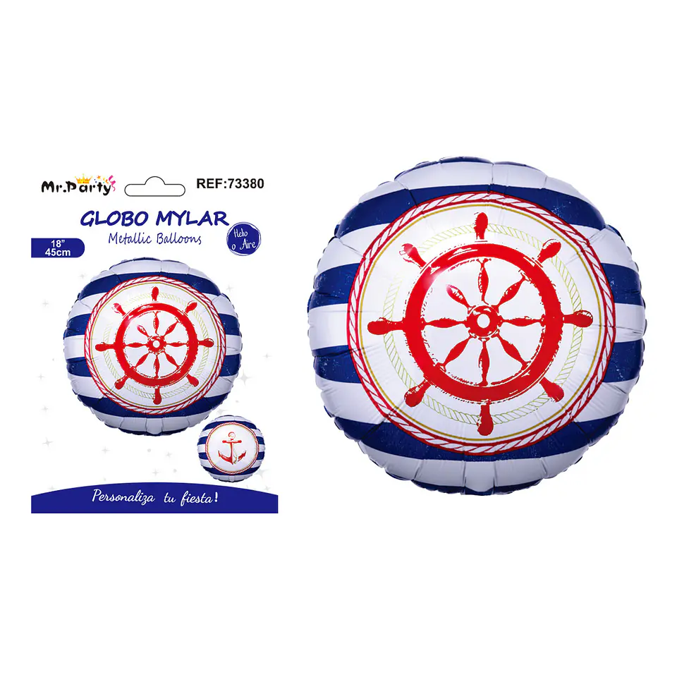 Globo metálico rayas azul y blanco redondo 45cm 1