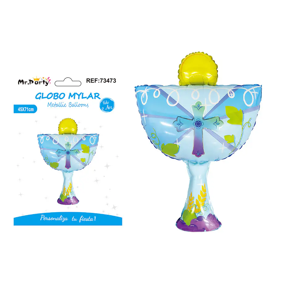Globo metálico cáliz bautizo azul 45*71cm 1
