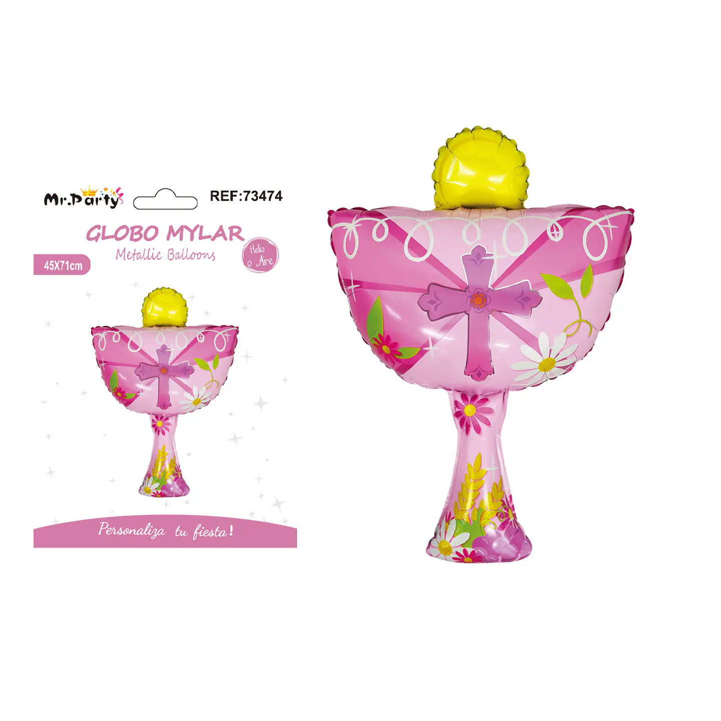 Globo metálico cáliz bautizo rosado 45*71cm 1