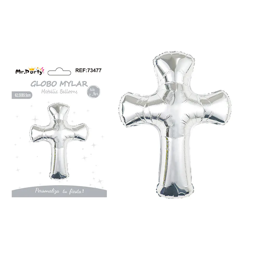 Globo metálico cruz plateado 62.5*85.5cm