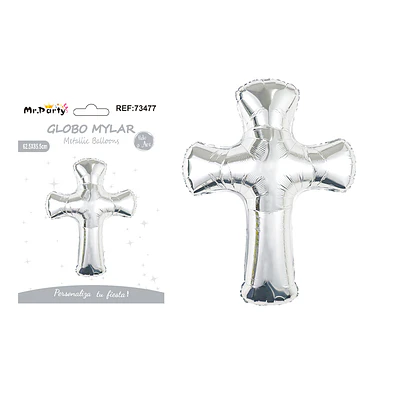 Globo metálico cruz plateado 62.5*85.5cm
