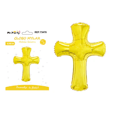 Globo metálico cruz dorado 62.5*85.5cm