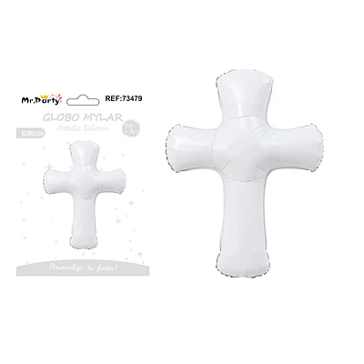 Globo metálico cruz blanco 62.5*85.5cm