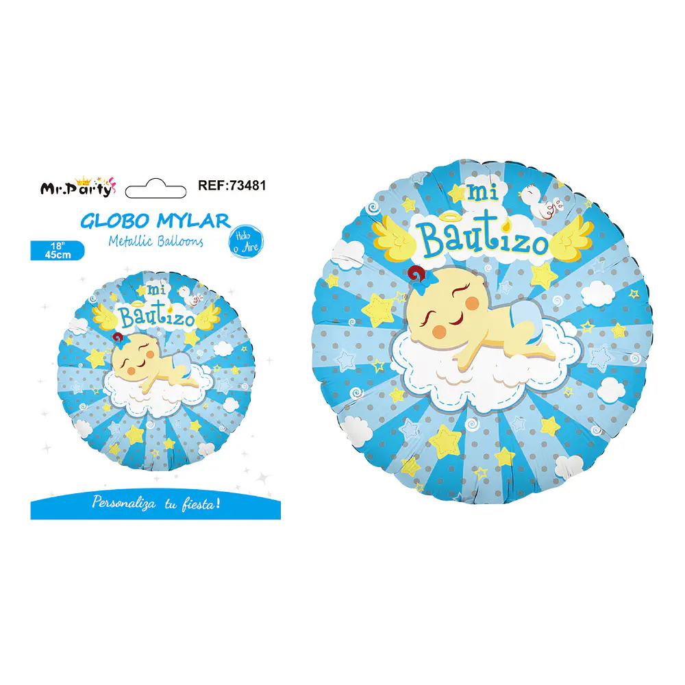 Globo metálico redondo de bautizo niño 45cm