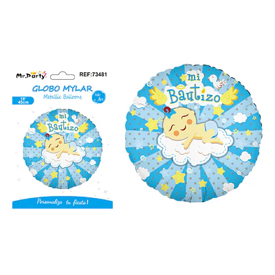 Globo metálico redondo de bautizo niño 45cm