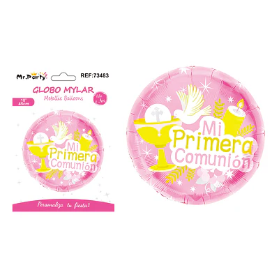 Globo metálico redondo de paloma rosado 45cm