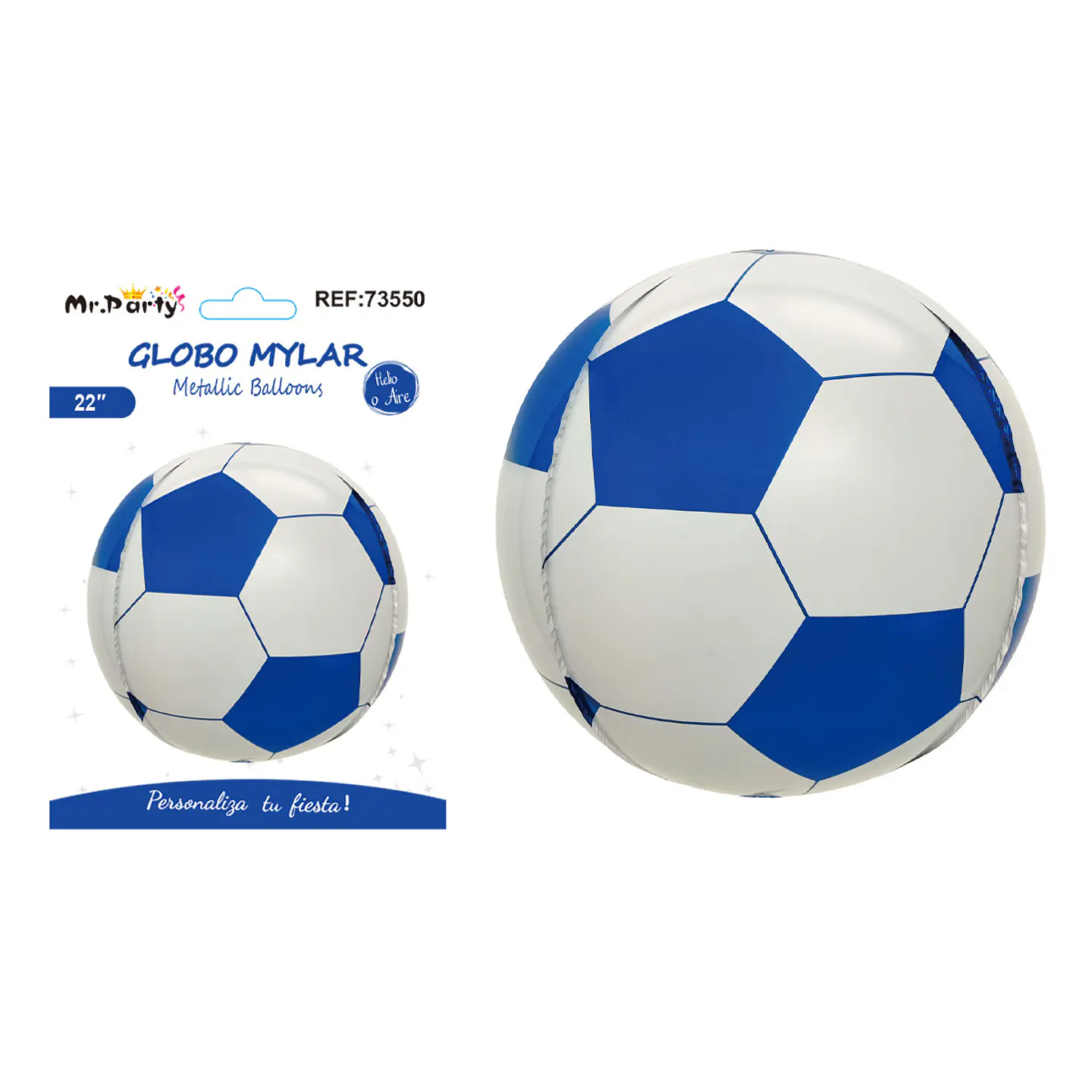 Globo metálico esfera 4D fútbol azul y blanco 22 pulgadas 1
