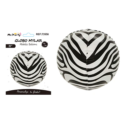 Globo metálico esfera 4D cebra 22 pulgadas