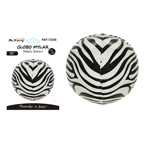 Globo metálico esfera 4D cebra 22 pulgadas