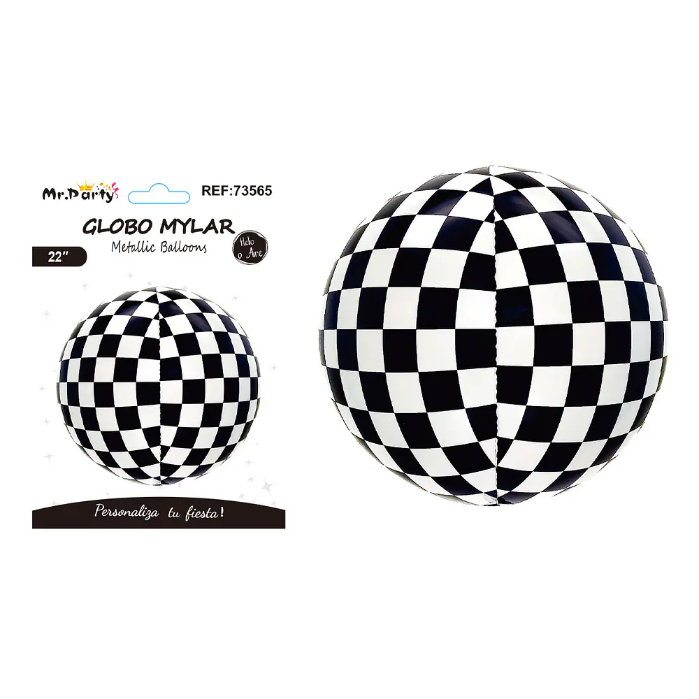 Globo metálico esfera 4D cuadrados blanco y negro 22 pulgadas