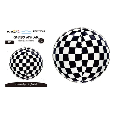 Globo metálico esfera 4D cuadrados blanco y negro 22 pulgadas