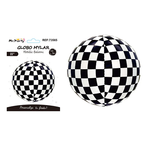 Globo metálico esfera 4D cuadrados blanco y negro 22 pulgadas