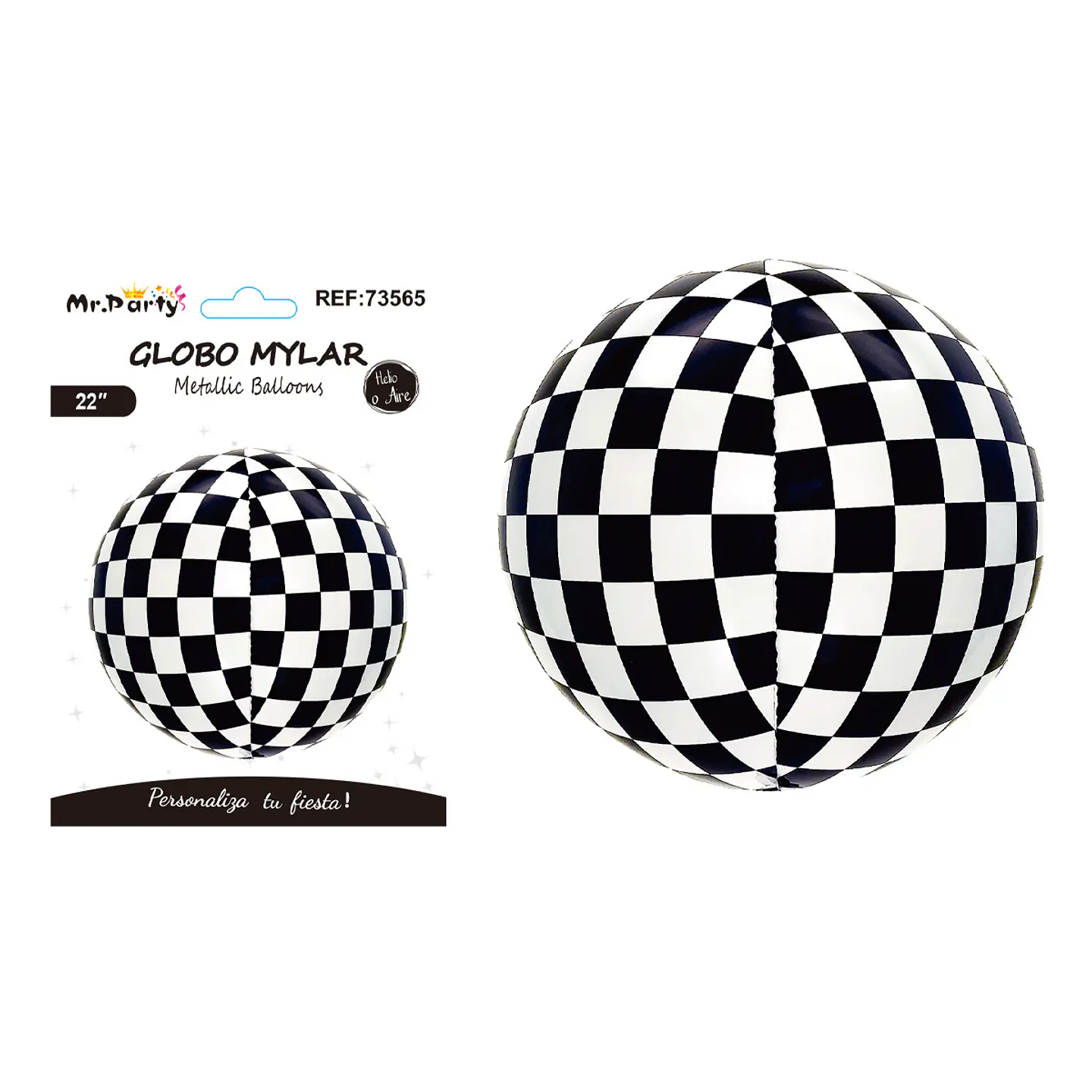Globo metálico esfera 4D cuadrados blanco y negro 22 pulgadas 1