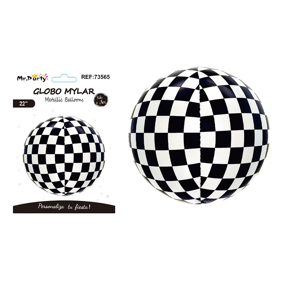 Globo metálico esfera 4D cuadrados blanco y negro 22 pulgadas 1