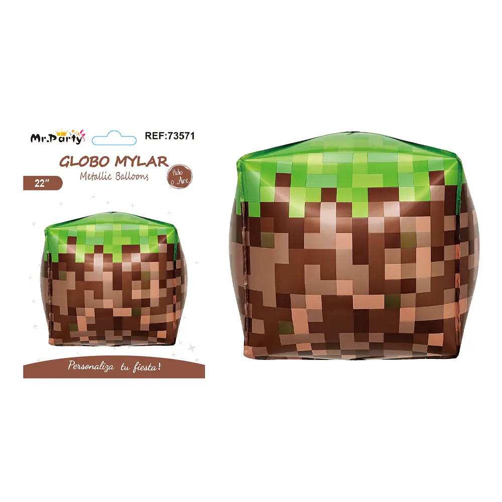 Globo metálico esfera 4D cuadrado Minecraft pasto 22 pulgadas