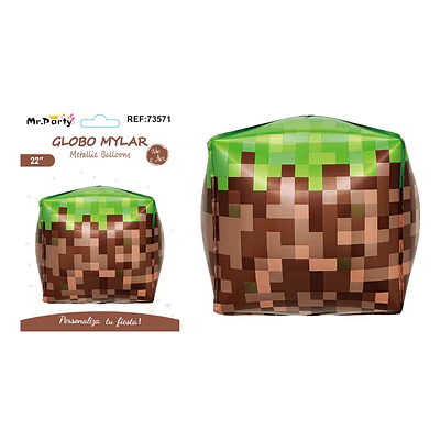Globo metálico esfera 4D cuadrado Minecraft pasto 22 pulgadas