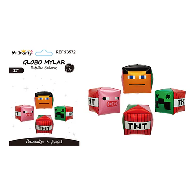 Globo metálico esfera 4D cuadrado Minecraft 4 caras 22 pulgadas