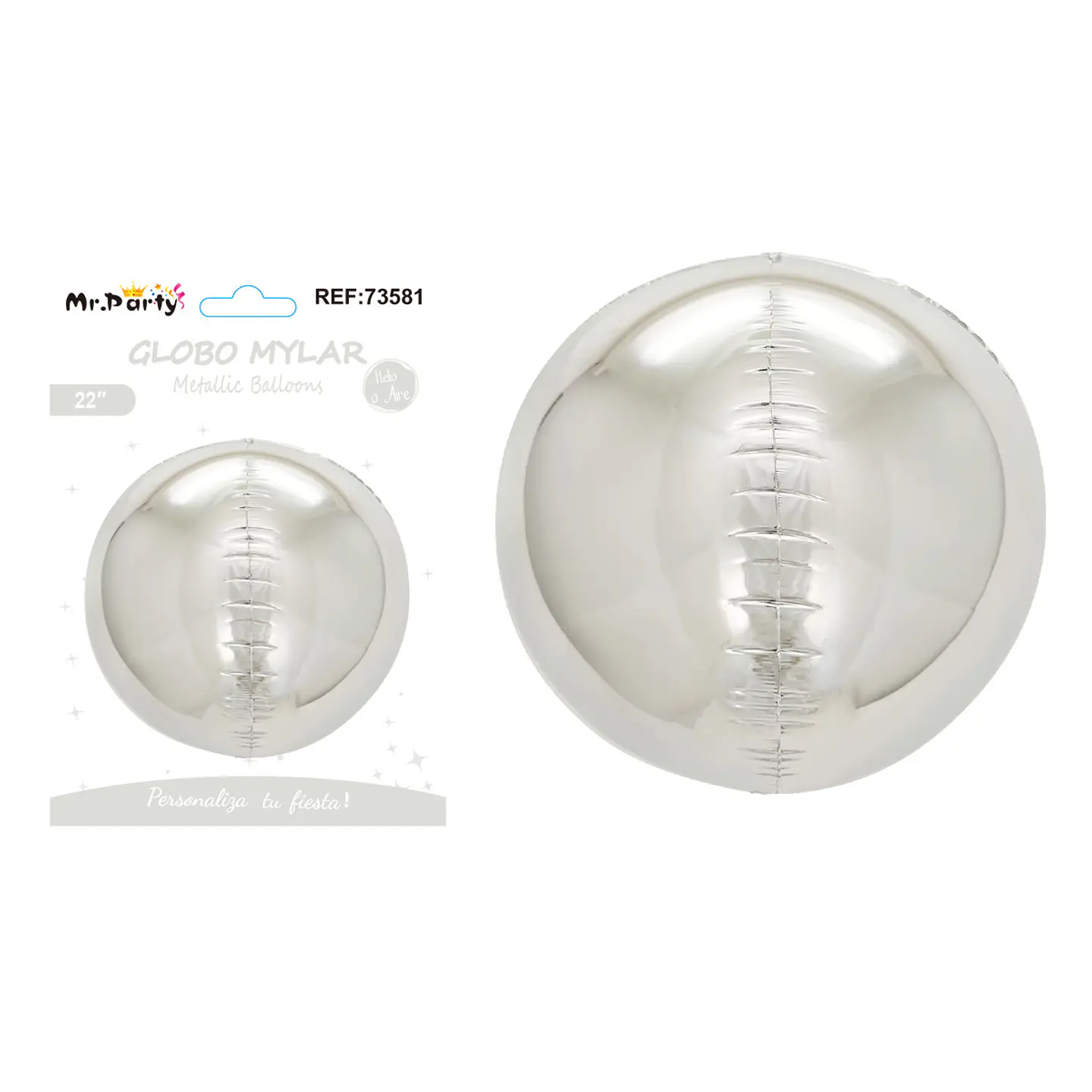 Globo metálico esfera 4D plateado 22 pulgadas 1
