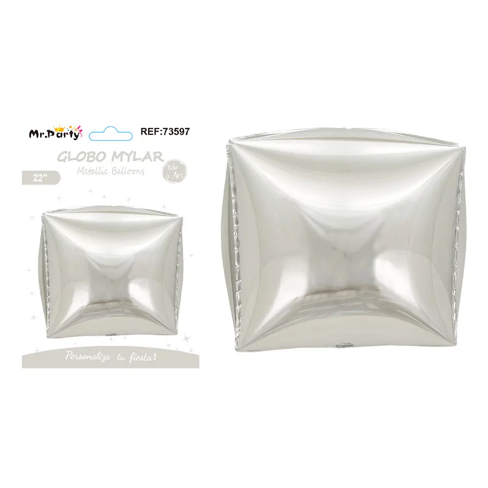 Globo metálico esfera 4D cuadrado plateado 22 pulgadas