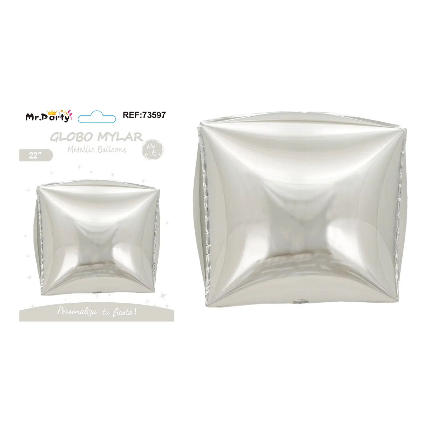 Globo metálico esfera 4D cuadrado plateado 22 pulgadas 1