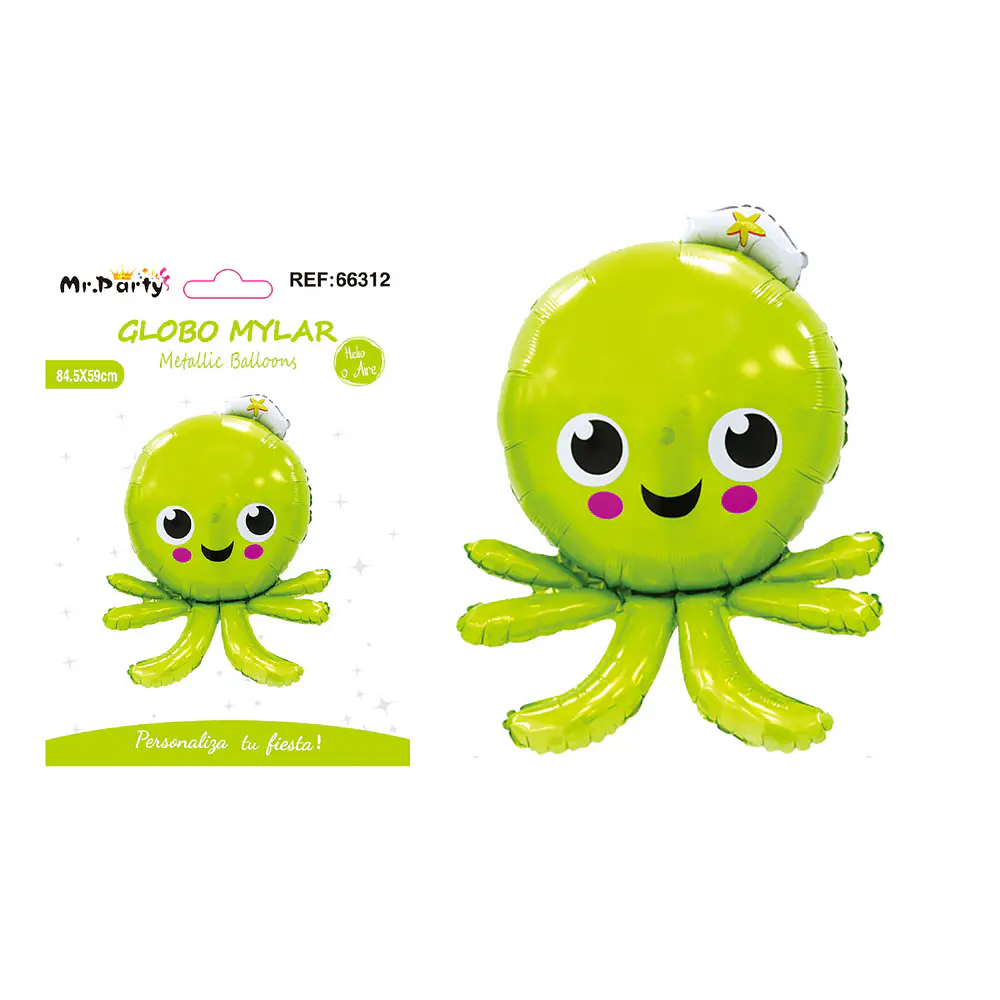 Globo metálico pulpo verde 84.5*59cm