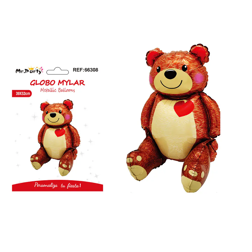 Globo metálico oso con corazón sentado 39*52cm
