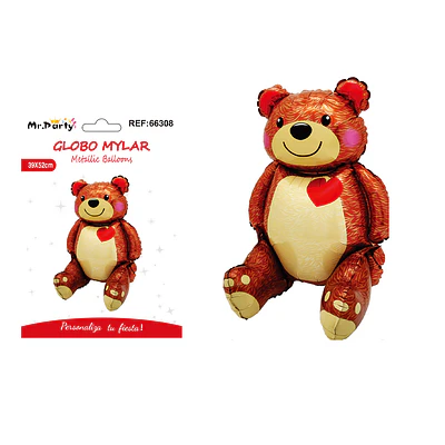 Globo metálico oso con corazón sentado 39*52cm