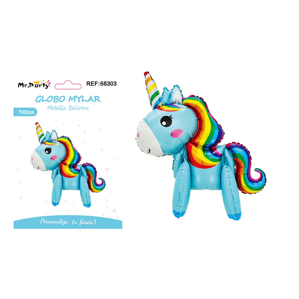 Globo metálico unicornio 3D azul 75*85cm