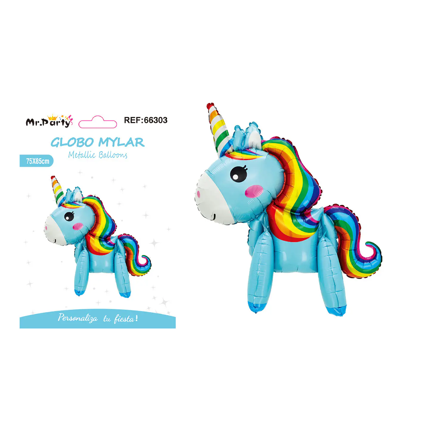 Globo metálico unicornio 3D azul 75*85cm 1