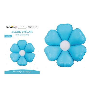 Globo metálico de margarita color macaron azul 66x77.5cm