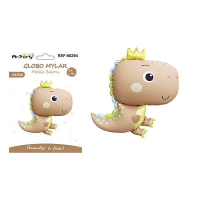 Globo metálico de dinosaurio marrón con corona 65x79cm