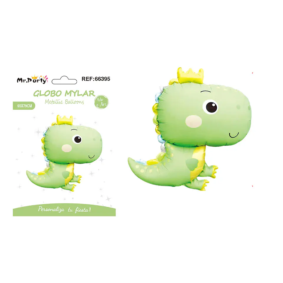 Globo metálico de dinosaurio verde claro con corona 65x79cm 1