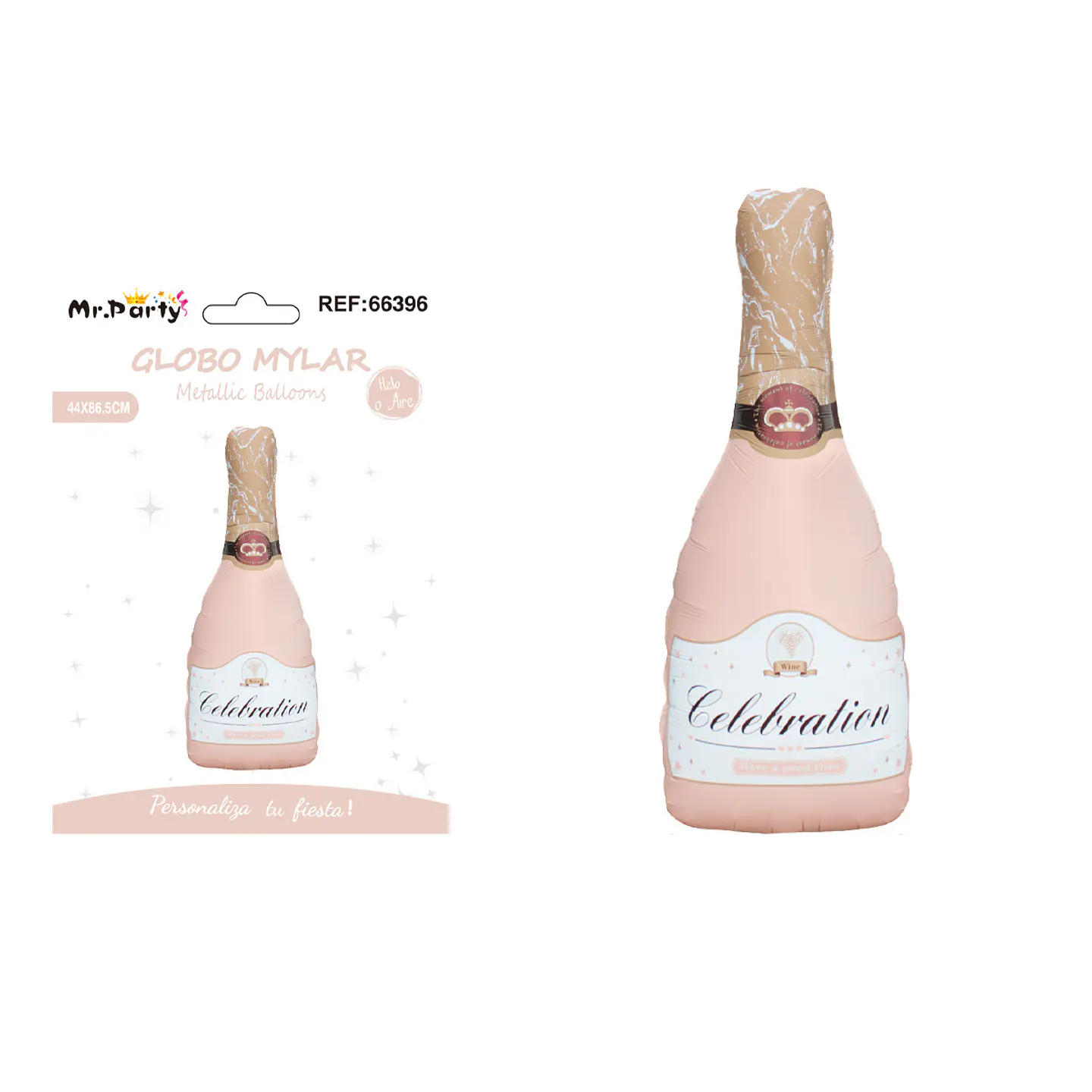 Globo metálico de botella champagne rosa 42x92cm 1