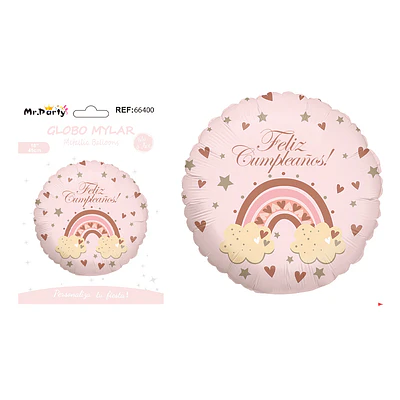 Globo metálico feliz cumpleaños arcoíris rosa 45cm