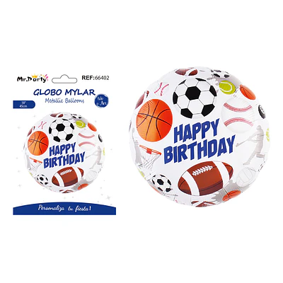 Globo metálico diseño balones deportivos 45cm  
